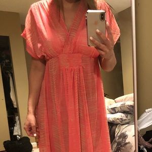 Pink/Nude print sheer caftan/cover up